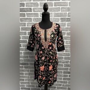 Kashmiri Pheran Floral Embroidery‎ Women’s Black Tunic Dress